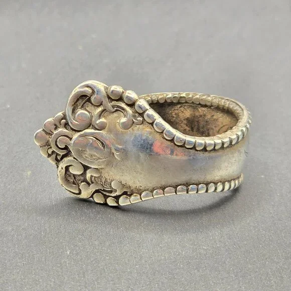 Antique 1908 Sterling Silver Spoon Ring Size 6 Floral 13.02g Flatware Jewelry - Picture 11 of 11